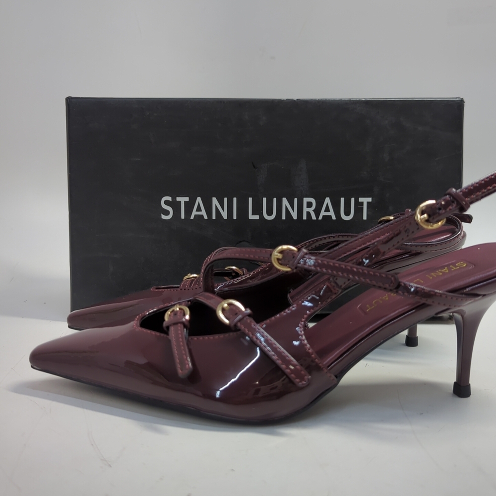 Stani Lunraut Patent Leather Pointed Toe Slingback Heels Pumps 37 Burgundy